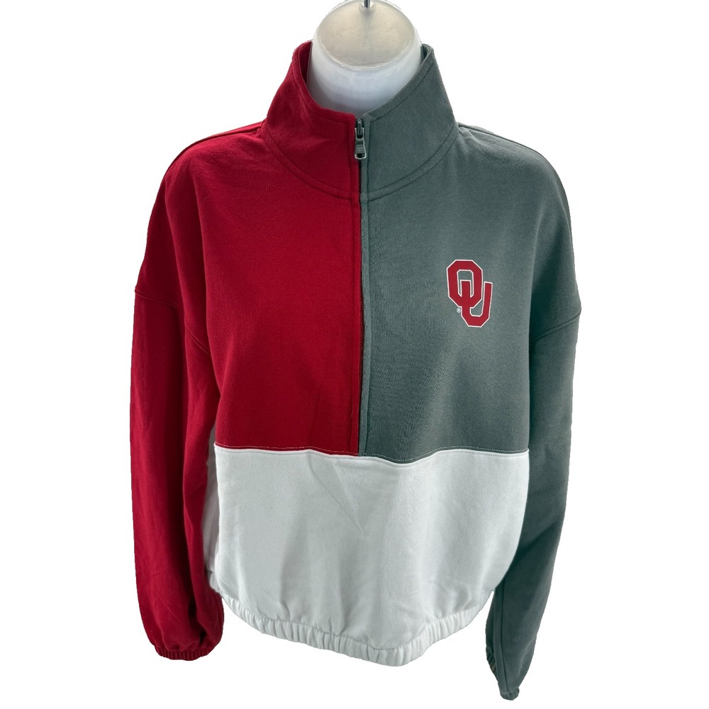Captivating Oklahoma Sooners OU Colorblock‎ Quarter Zip Pullover Sweatshirt Med